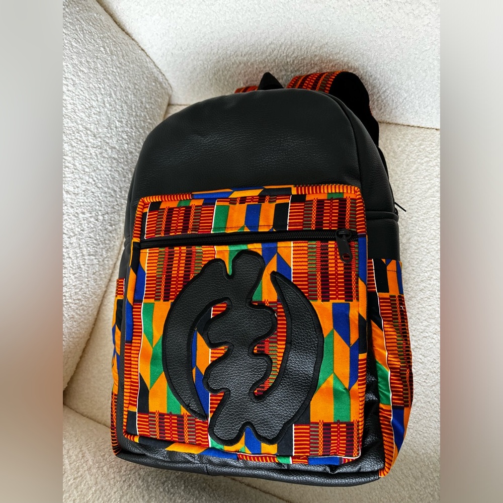 New Kente Print and leather Backpack